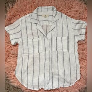 Thread & Supply White Linen Shirt with Black Stripes